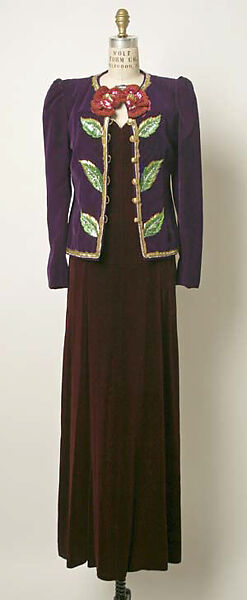 Evening suit, Yves Saint Laurent (French, founded 1961), a) silk, metallic; b) silk, metal, rhinestone, synthetic, plastic, French 