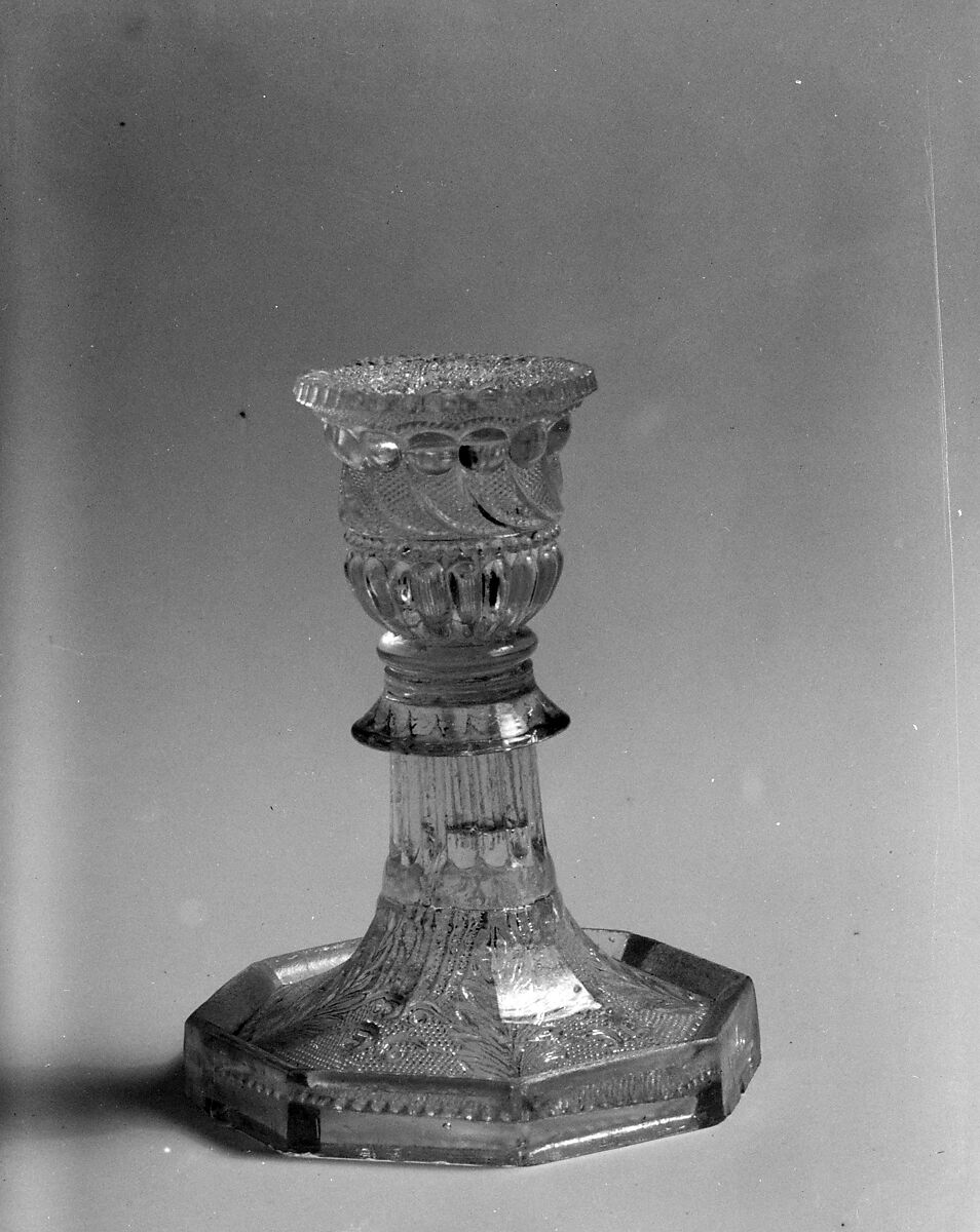 Candlestick, Boston &amp; Sandwich Glass Company (American, 1825–1888, Sandwich, Massachusetts), Lacy pressed glass, American 