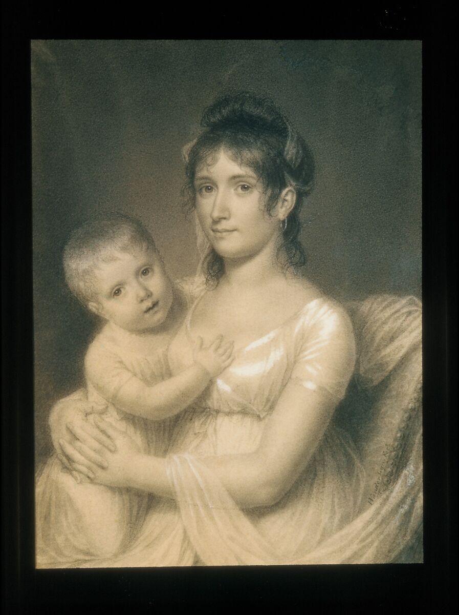 Mrs. Daniel Strobel, Jr. (Anna Church Strobel) and Her Son, George, John Vanderlyn (American, Kingston, New York 1775–1852 Kingston, New York), Probably Conté crayon on off-white wove paper, American