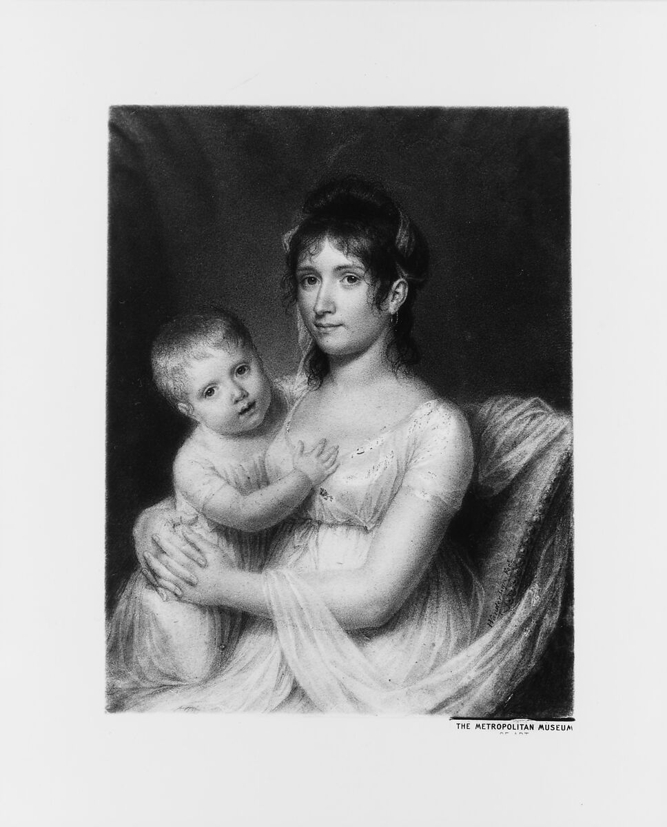 Mrs. Daniel Strobel, Jr. (Anna Church Strobel) and Her Son, George, John Vanderlyn (American, Kingston, New York 1775–1852 Kingston, New York), Probably Conté crayon on off-white wove paper, American