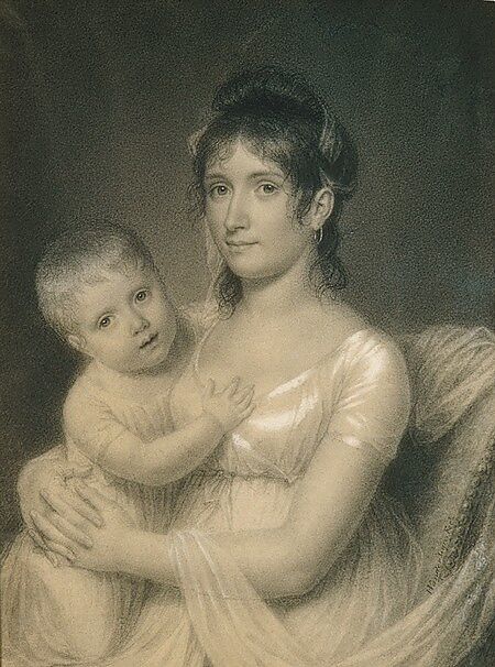 Mrs. Daniel Strobel, Jr. (Anna Church Strobel) and Her Son, George, John Vanderlyn (American, Kingston, New York 1775–1852 Kingston, New York), Probably Conté crayon on off-white wove paper, American