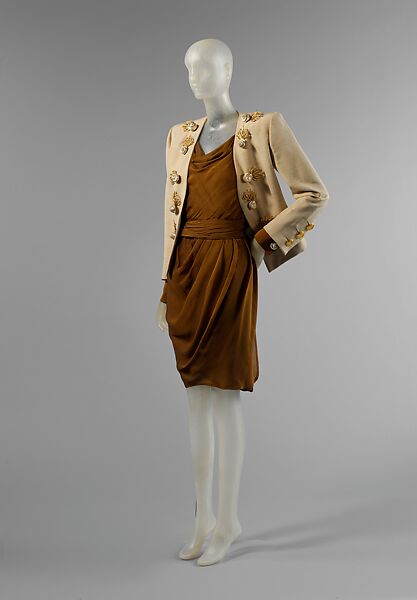Ensemble, Yves Saint Laurent (French, founded 1961), a) silk, shell, metal, rhinestone; b) silk; c,d) shell, metal, French