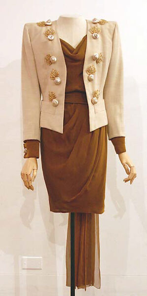 Ensemble, Yves Saint Laurent (French, founded 1961), a) silk, shell, metal, rhinestone; b) silk; c,d) shell, metal, French