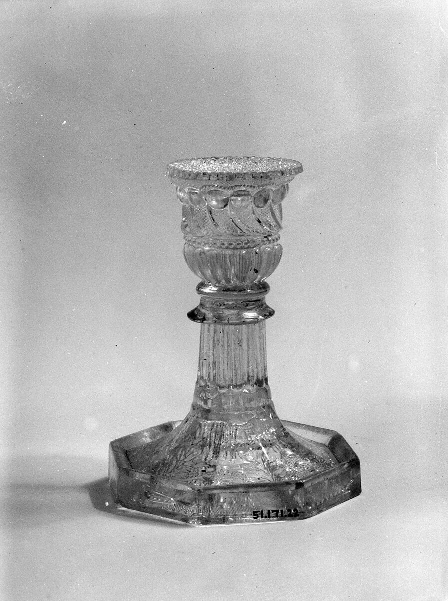 Candlestick, Boston &amp; Sandwich Glass Company (American, 1825–1888, Sandwich, Massachusetts), Lacy pressed glass, American 