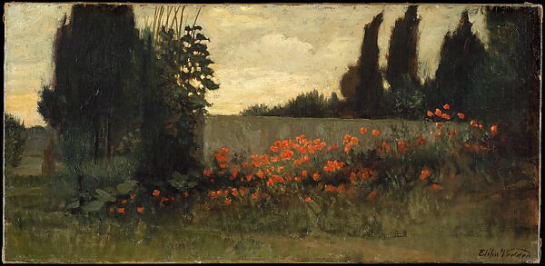 Cypress and Poppies, Elihu Vedder  American, Oil on canvas, American