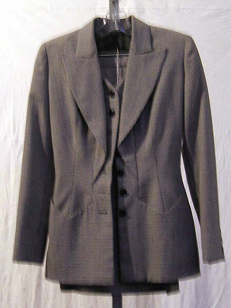 Suit, House of Balmain (French, founded 1945), a) wool, silk, plastic; b,c) wool, silk, French