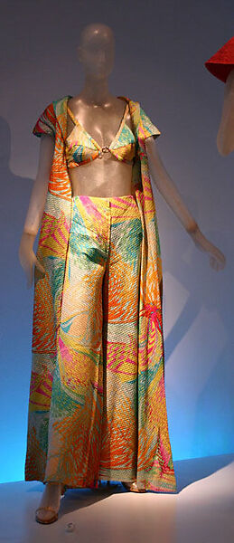 Beachwear, Irene Galitzine (Italian (born Georgia), Tbilisi 1916–2006 Rome), a,b) silk; c) silk, synthetic, metal, Italian 