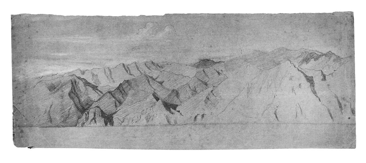 Landscape (Mountains), Elihu Vedder (American, New York 1836–1923 Rome), Graphite and white chalk on light brown wove paper, American 