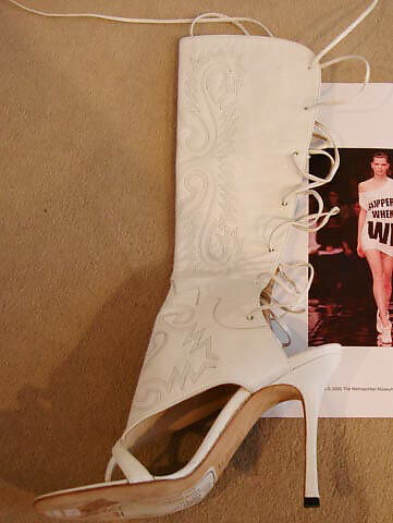 "Modena", Manolo Blahnik (British, born Spain, 1942), leather, plastic (polyurethane), British