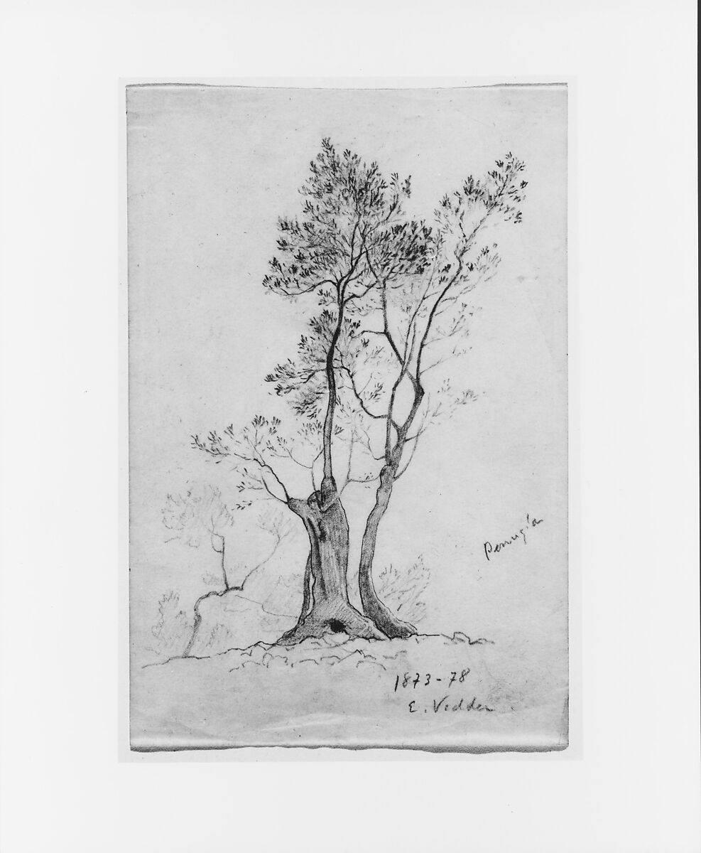 Perugia, Elihu Vedder (American, New York 1836–1923 Rome), Graphite on translucent off-white wove paper, American