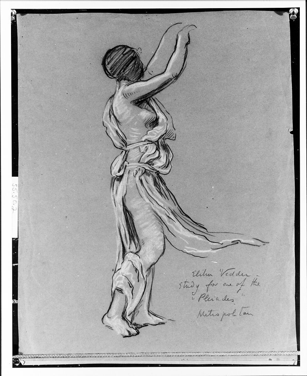 Study for The Pleiades, Elihu Vedder (American, New York 1836–1923 Rome), Charcoal on gray paper, American