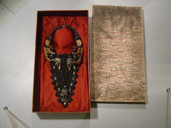 "Memento Mori", Simon Costin (British, born 1963), a) wood, metal, bone, claw, synthetic, jet, crystal, bone, hematite; b) paper, cotton, silk; c) paper, British