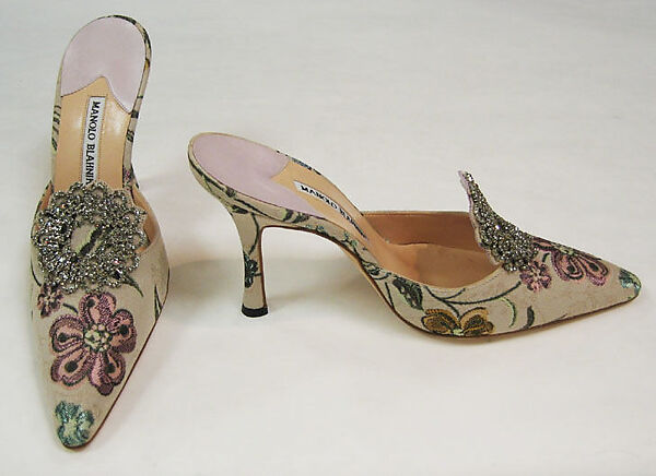 "Micamu", Manolo Blahnik (British, born Spain, 1942), cotton, silk, rhinestones, leather, British 