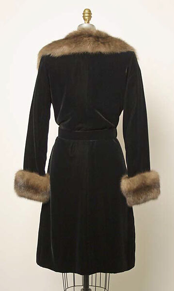 Evening ensemble, Yves Saint Laurent (French, founded 1961), a) silk, fur; b, c) silk, faux abalone; d,e) metal, rhinestones; f) silk, metal, pearl, glass, French