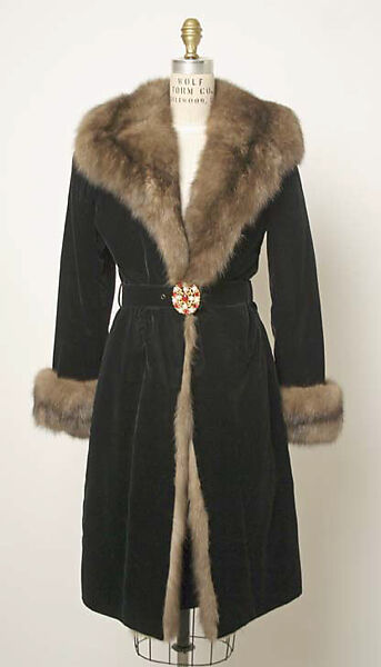 Evening ensemble, Yves Saint Laurent (French, founded 1961), a) silk, fur; b, c) silk, faux abalone; d,e) metal, rhinestones; f) silk, metal, pearl, glass, French 