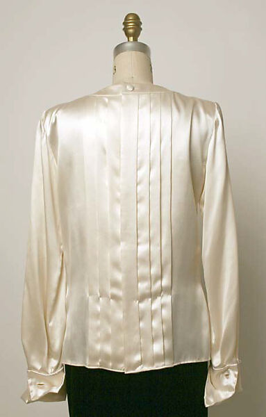 Evening ensemble, Yves Saint Laurent (French, founded 1961), a) silk, fur; b, c) silk, faux abalone; d,e) metal, rhinestones; f) silk, metal, pearl, glass, French