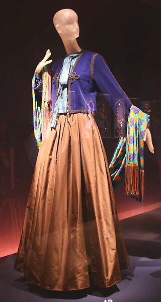 Evening ensemble, Yves Saint Laurent (French, founded 1961), a) silk, jet; b,c) silk, French 
