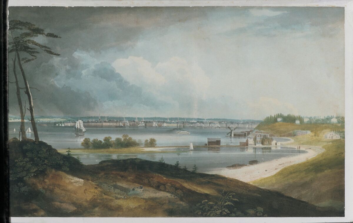 New York from the Heights near Brooklyn, William Guy Wall (Irish, Dublin 1792–after 1864 Ireland (active America)), Watercolor and graphite on white wove paper, American