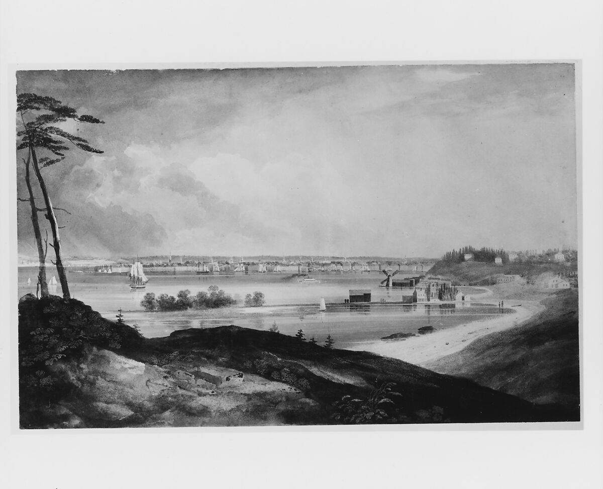 New York from the Heights near Brooklyn, William Guy Wall (Irish, Dublin 1792–after 1864 Ireland (active America)), Watercolor and graphite on white wove paper, American