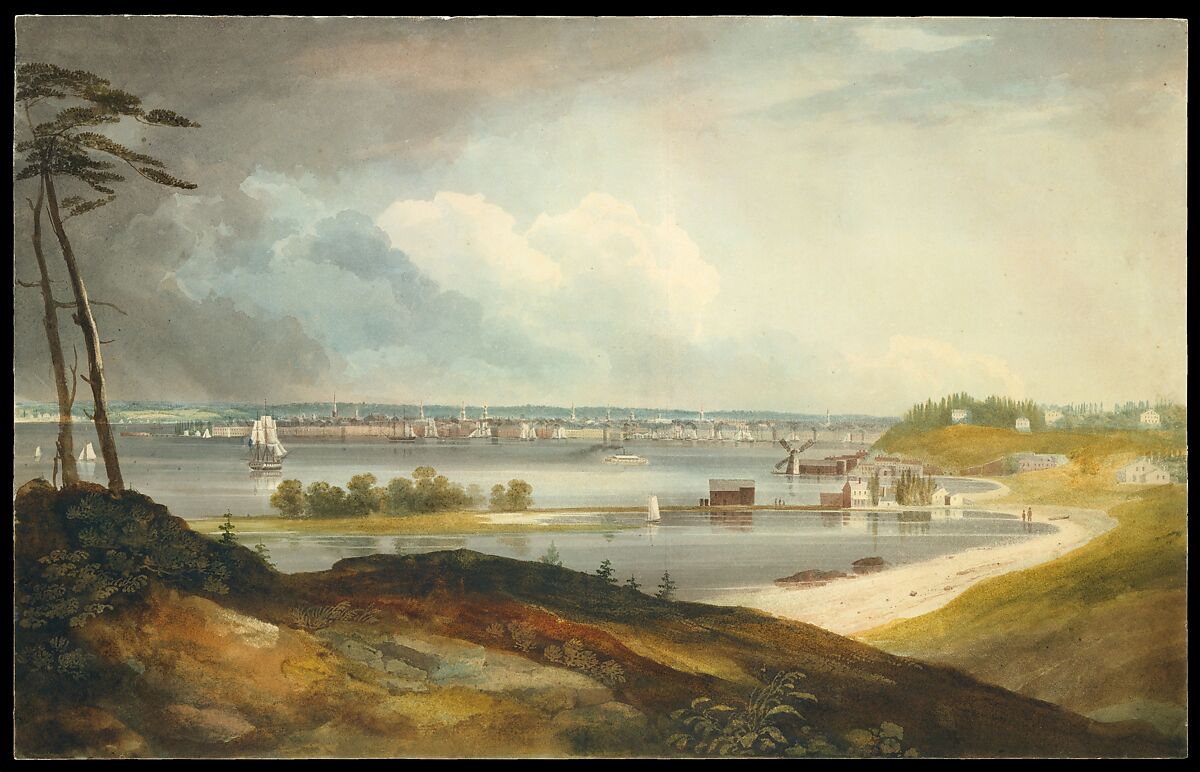 New York from the Heights near Brooklyn, William Guy Wall (Irish, Dublin 1792–after 1864 Ireland (active America)), Watercolor and graphite on white wove paper, American 