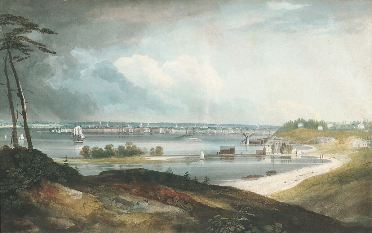 New York from the Heights near Brooklyn, William Guy Wall (Irish, Dublin 1792–after 1864 Ireland (active America)), Watercolor and graphite on white wove paper, American