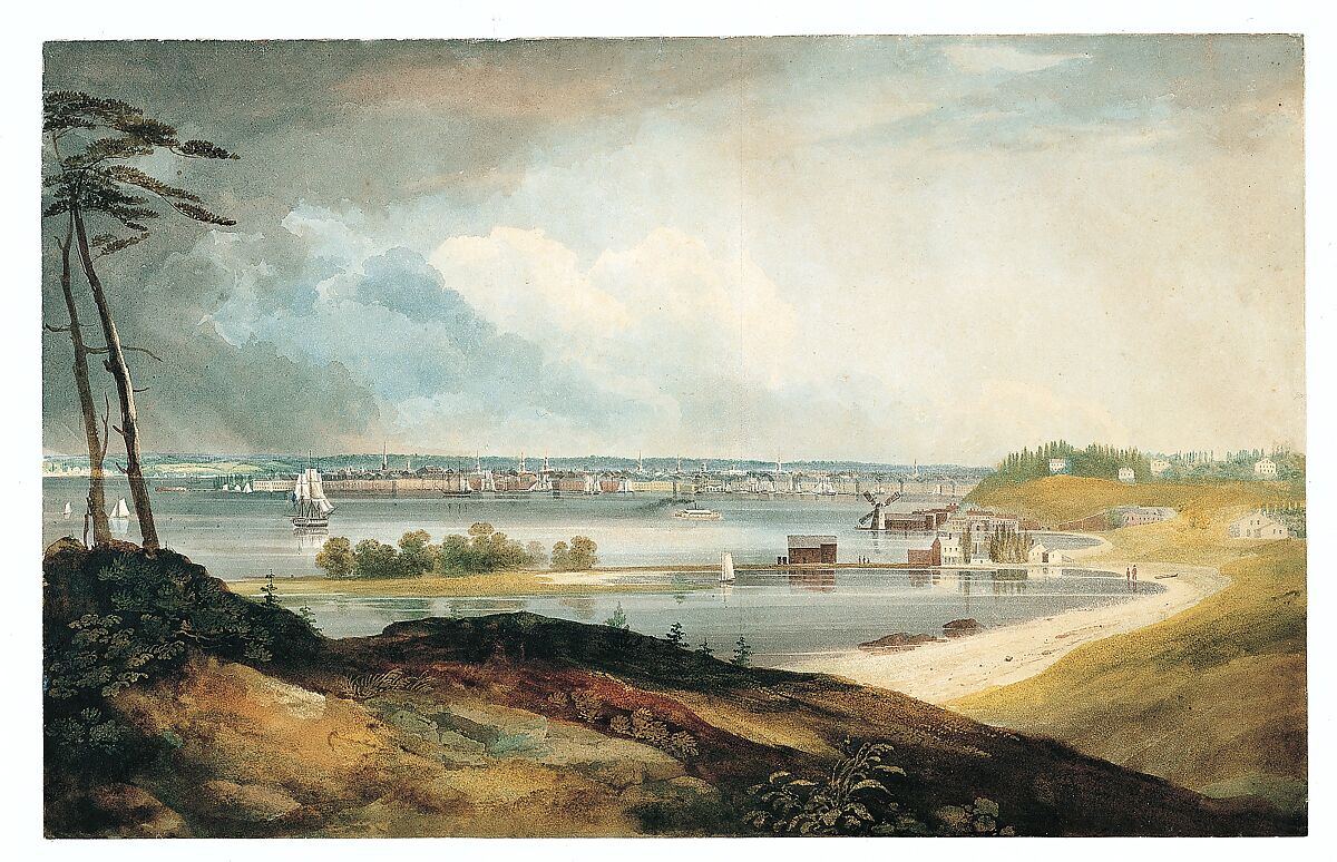 New York from the Heights near Brooklyn, William Guy Wall (Irish, Dublin 1792–after 1864 Ireland (active America)), Watercolor and graphite on white wove paper, American
