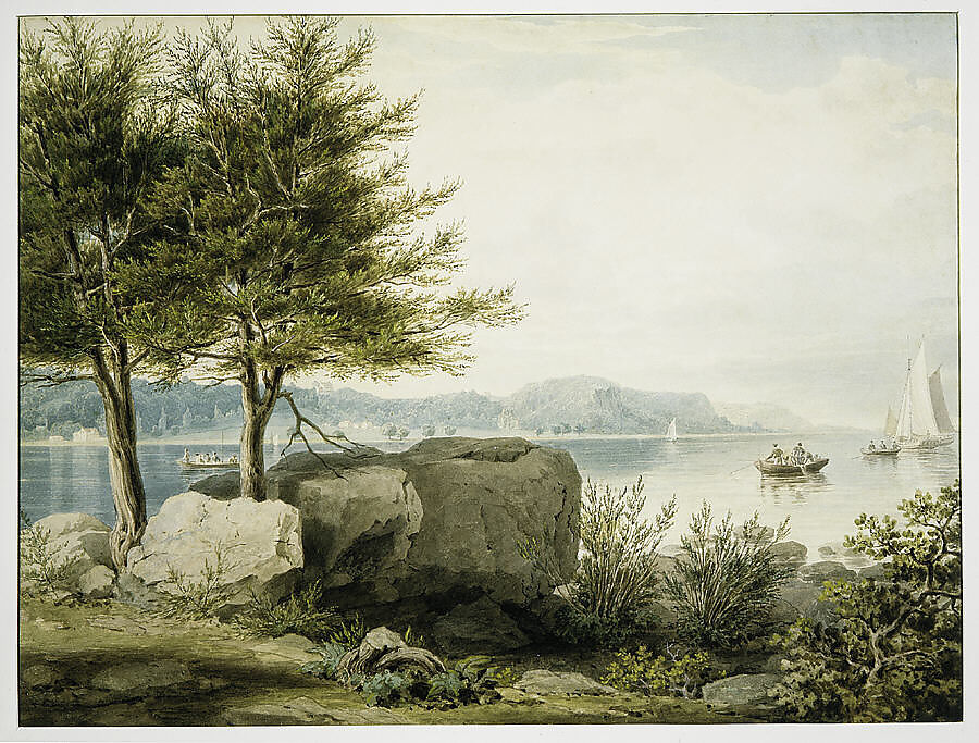 Weehawken from Turtle Grove, William James Bennett (American, London 1787–1844 New York), Watercolor and graphite on off-white wove paper, American
