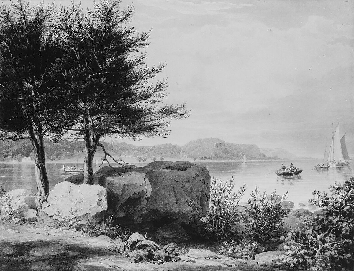 Weehawken from Turtle Grove, William James Bennett (American, London 1787–1844 New York), Watercolor and graphite on off-white wove paper, American