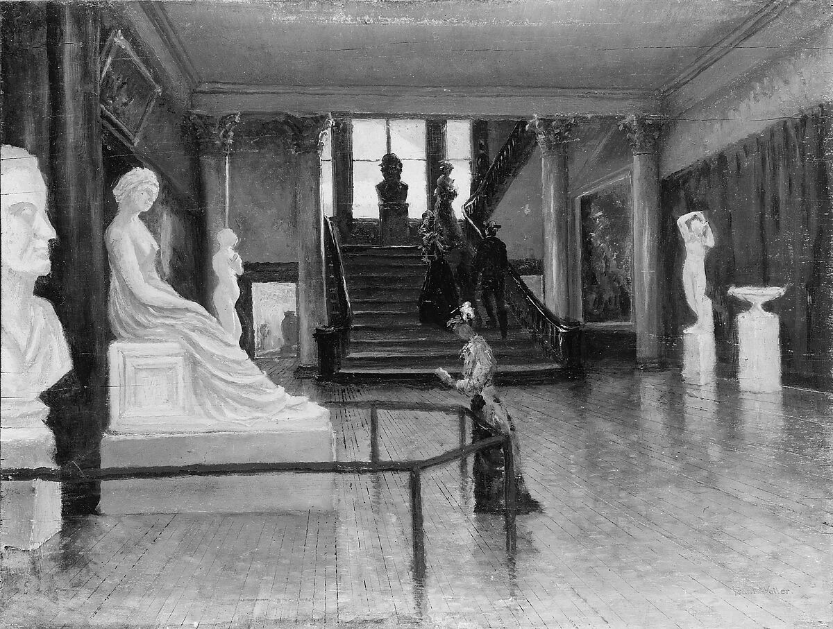Entrance Hall of the Metropolitan Museum of Art when in Fourteenth Street, Frank Waller (American, New York 1842–1923 Morristown, New Jersey), Oil on wood, American
