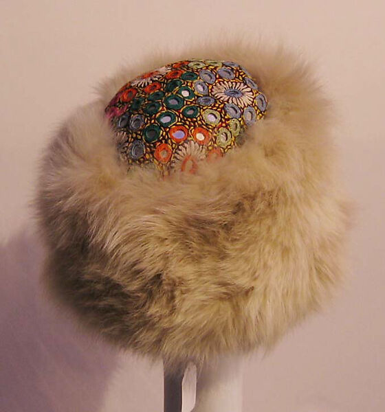 Hat, Adolfo (American, born Cuba, Cárdenas 1923–2021 New York), fur, cotton, glass, synthetic, American 