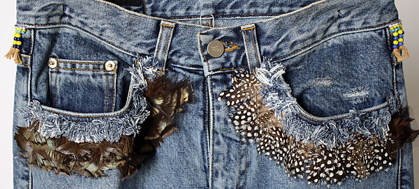 Jeans, Gucci (Italian, founded 1921), cotton, feather, glass, Italian