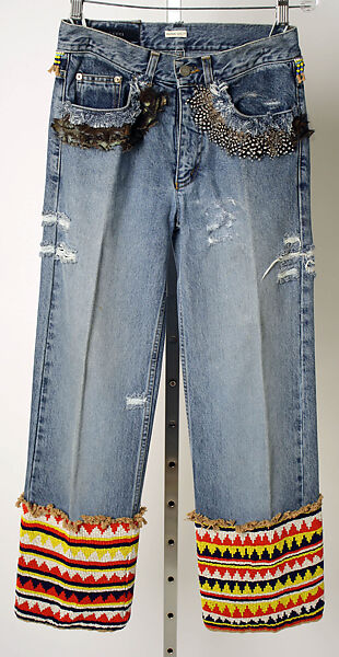 Jeans, Gucci (Italian, founded 1921), cotton, feather, glass, Italian 