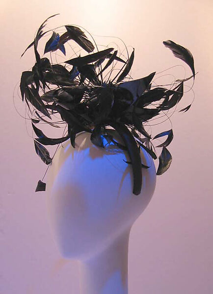 Hat, Philip Treacy (British, born Ireland, 1966), leather, feathers, synthetic, metal, British 
