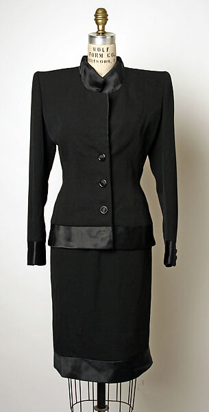 Cocktail suit, Valentino (Italian, born 1932), a) wool, silk, plastic; b) wool, silk, Italian 