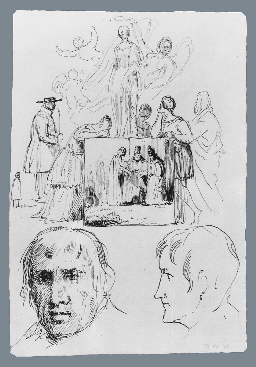 Sketches (from McGuire Scrapbook), Robert Walter Weir (American, New Rochelle, New York 1803–1889 New York), Pen and iron-gall ink on off-white wove paper, American