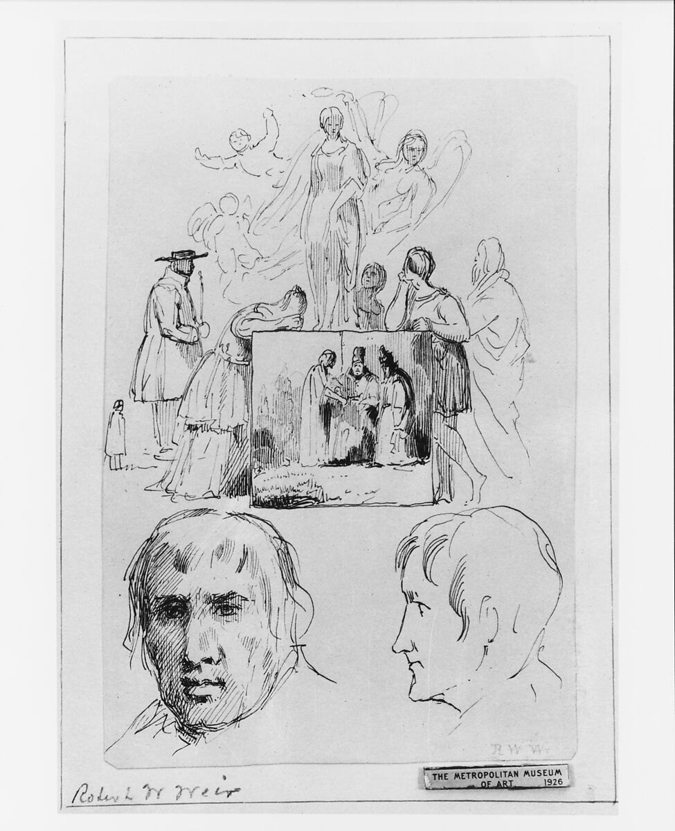 Sketches (from McGuire Scrapbook), Robert Walter Weir (American, New Rochelle, New York 1803–1889 New York), Pen and iron-gall ink on off-white wove paper, American 