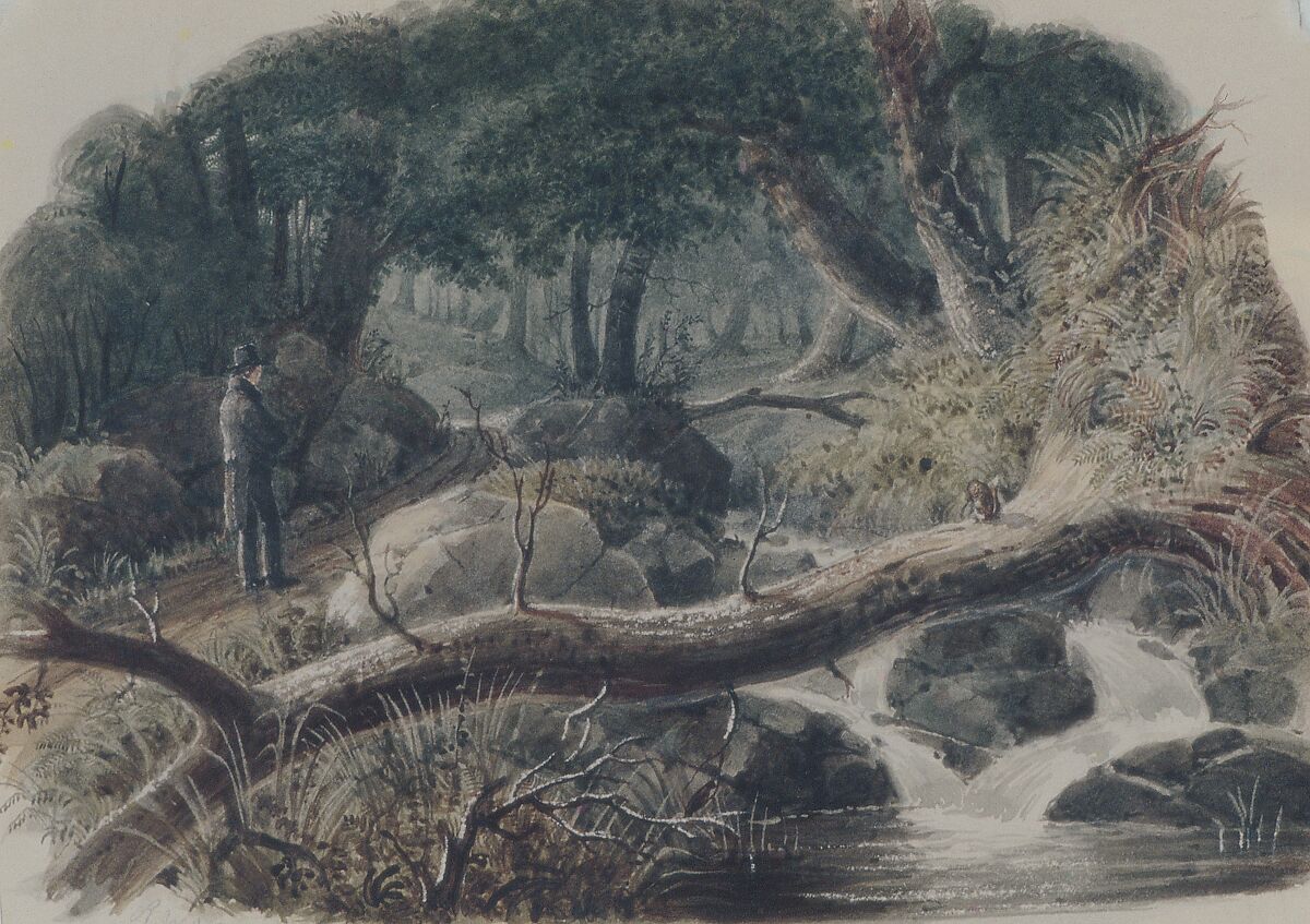 The Entrance to a Wood, Robert Walter Weir (American, New Rochelle, New York 1803–1889 New York), Watercolor and graphite on buff wove paper, American 