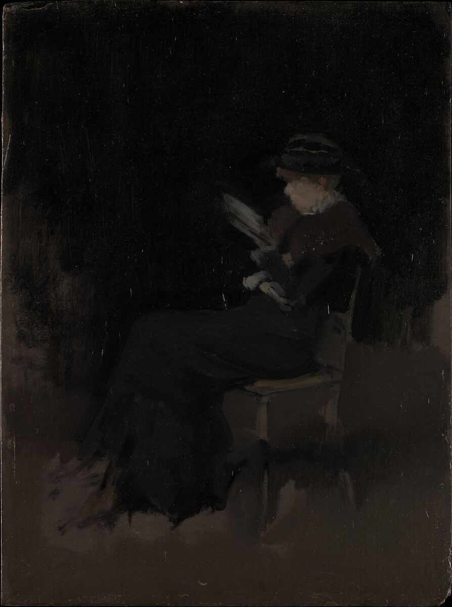 Arrangement in Black: Girl Reading, James McNeill Whistler (American, Lowell, Massachusetts 1834–1903 London), Oil on wood, American 
