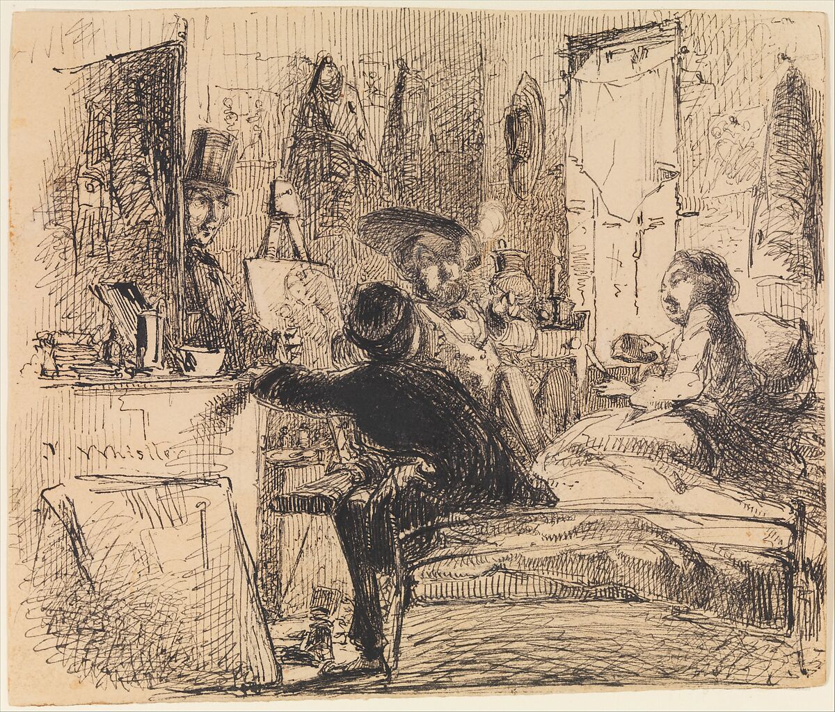 Artist's Studio (from Sketchbook), James McNeill Whistler (American, Lowell, Massachusetts 1834–1903 London), Black ink on off-white wove paper, American