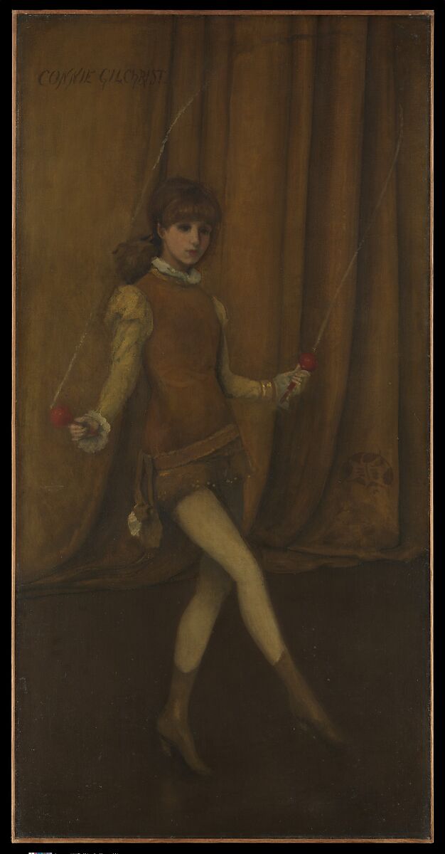 Harmony in Yellow and Gold: The Gold Girl—Connie Gilchrist, James McNeill Whistler (American, Lowell, Massachusetts 1834–1903 London), Oil on canvas, American 