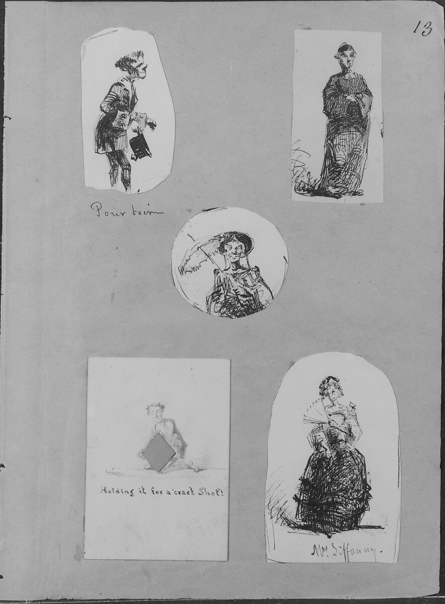 Holding it for a "Crack Shot!" (from Sketchbook), James McNeill Whistler (American, Lowell, Massachusetts 1834–1903 London), Graphite, red watercolor and ink on off-white Bristol board, American 