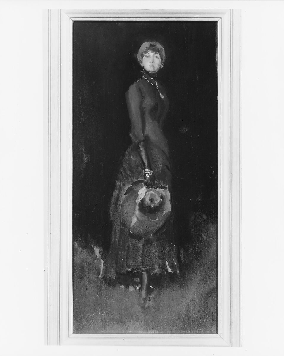 Lady in Gray, James McNeill Whistler (American, Lowell, Massachusetts 1834–1903 London), Watercolor and gouache on dark brown wove paper, American