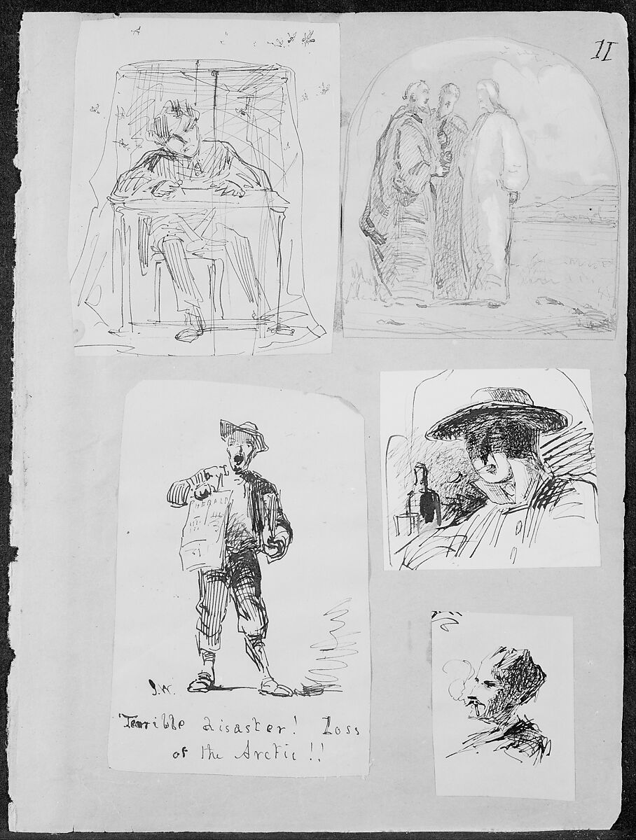 Man at Table beneath Mosquito Net (from Sketchbook), James McNeill Whistler (American, Lowell, Massachusetts 1834–1903 London), Black ink on manilla-colored wove paper, American