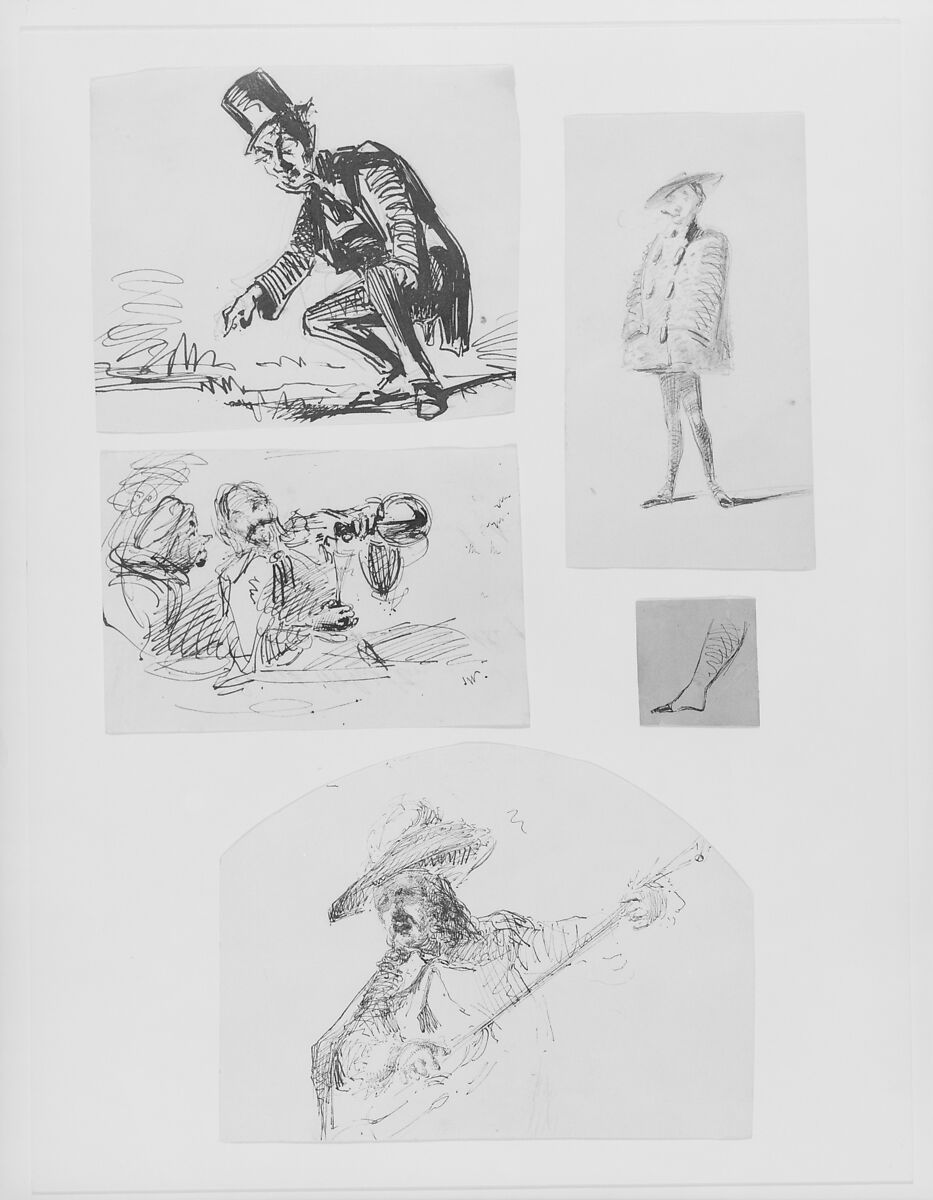 Man Bending to Point (from Sketchbook), James McNeill Whistler (American, Lowell, Massachusetts 1834–1903 London), Black ink and graphite on off-white wove paper, American 