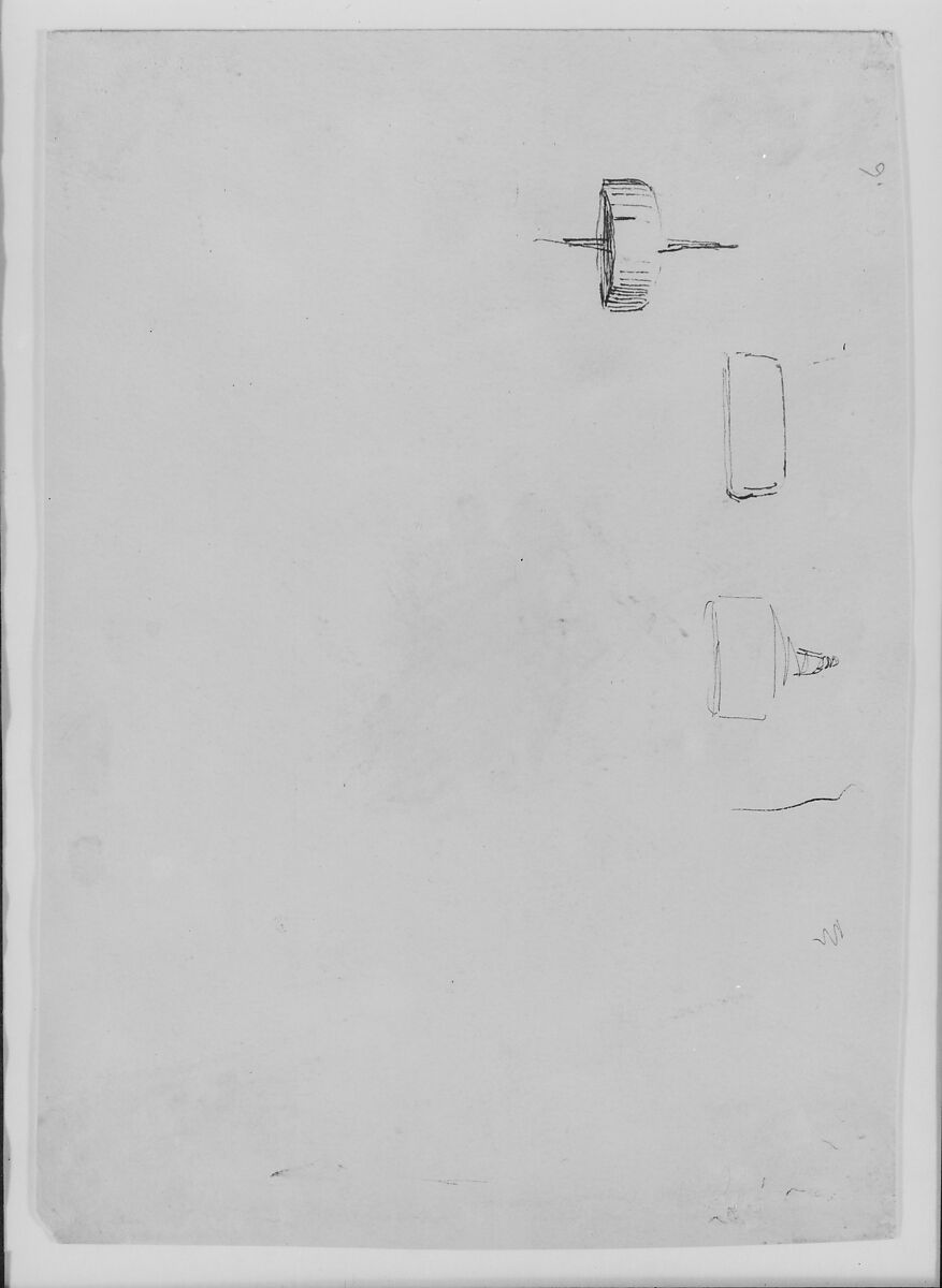 Monk Saying Grace, "Tibi Gracias" (Recto); Three Sketches of Lamp (Verso) (from Sketchbook), James McNeill Whistler (American, Lowell, Massachusetts 1834–1903 London), Brown ink and graphite on off-white wove paper, American