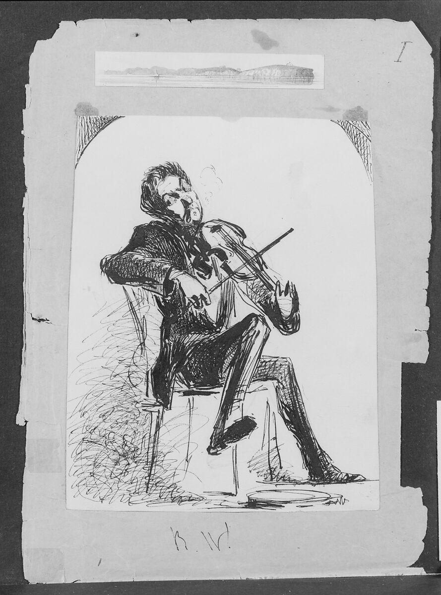 Ross Winans Playing Violin (from Sketchbook), James McNeill Whistler (American, Lowell, Massachusetts 1834–1903 London), Black ink and graphite on off-white wove paper, American 