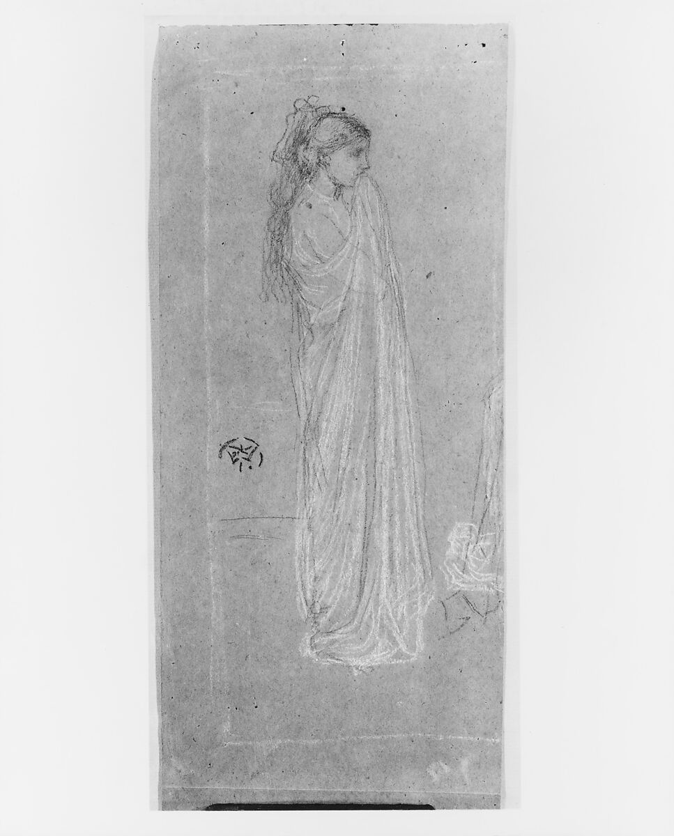Draped Female Figure, James McNeill Whistler (American, Lowell, Massachusetts 1834–1903 London), Conté crayon and white chalk on brown wove paper, American 