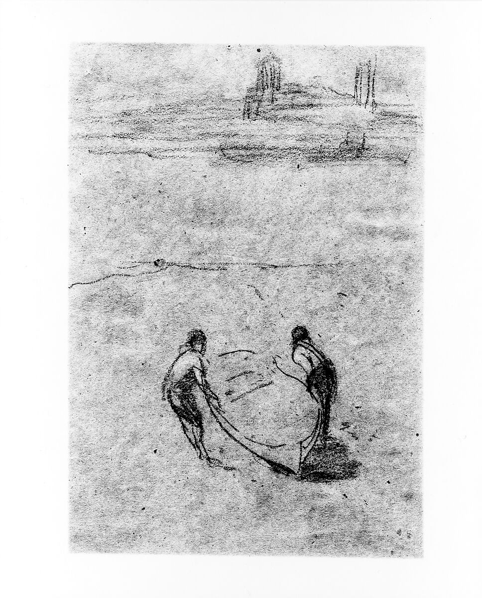 Two Men and a Boat, James McNeill Whistler (American, Lowell, Massachusetts 1834–1903 London), Conté crayon and white chalk on brown wove paper, American