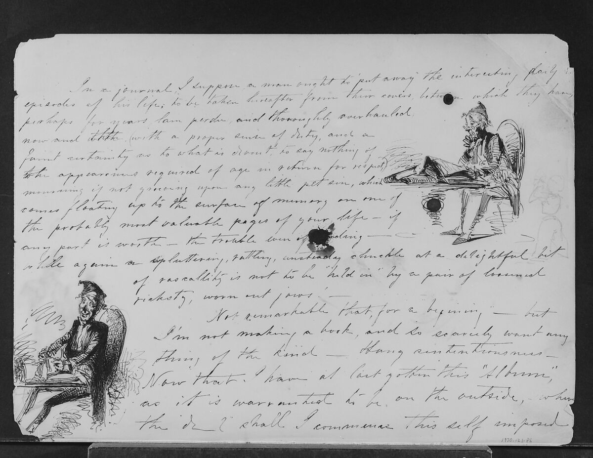 Two Sketches of Old Man with Books (from Sketchbook), James McNeill Whistler (American, Lowell, Massachusetts 1834–1903 London), Pen and ink on paper, American 
