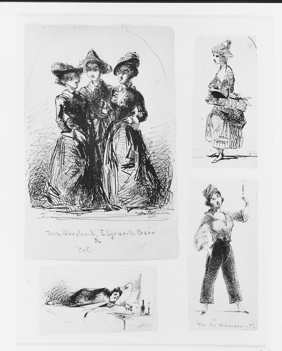 Vives Les Debardeures [sic]!! (from Sketchbook), James McNeill Whistler  American, Black ink and graphite off-white wove paper, American